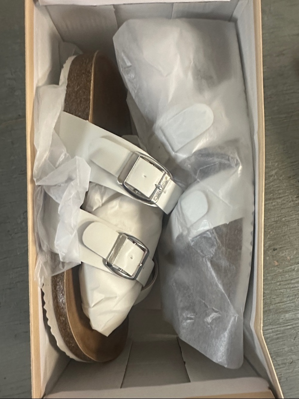 Yoki White Double Buckle Cork Footbed Sandals